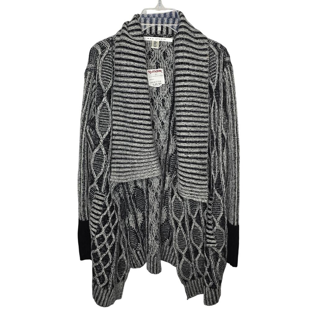 Max Studio Gray Black Lambs Wool Alpaca Blend Open Cardigan Sweater Sz Small NWT